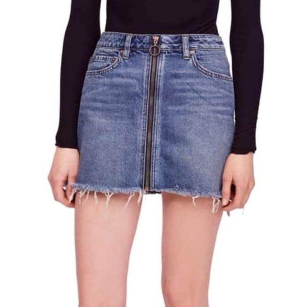 We The Free Free People Women's Zip It Up Raw Hem Denim Mini Skirt Size 26